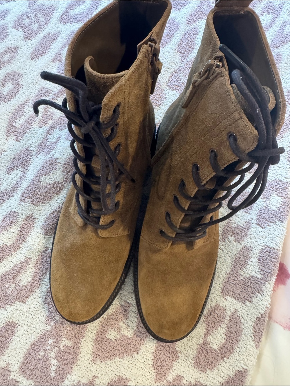 Tory Burch Suede Lace-Up Ankle Boots in Brown. Never worn. Zip-up sides.